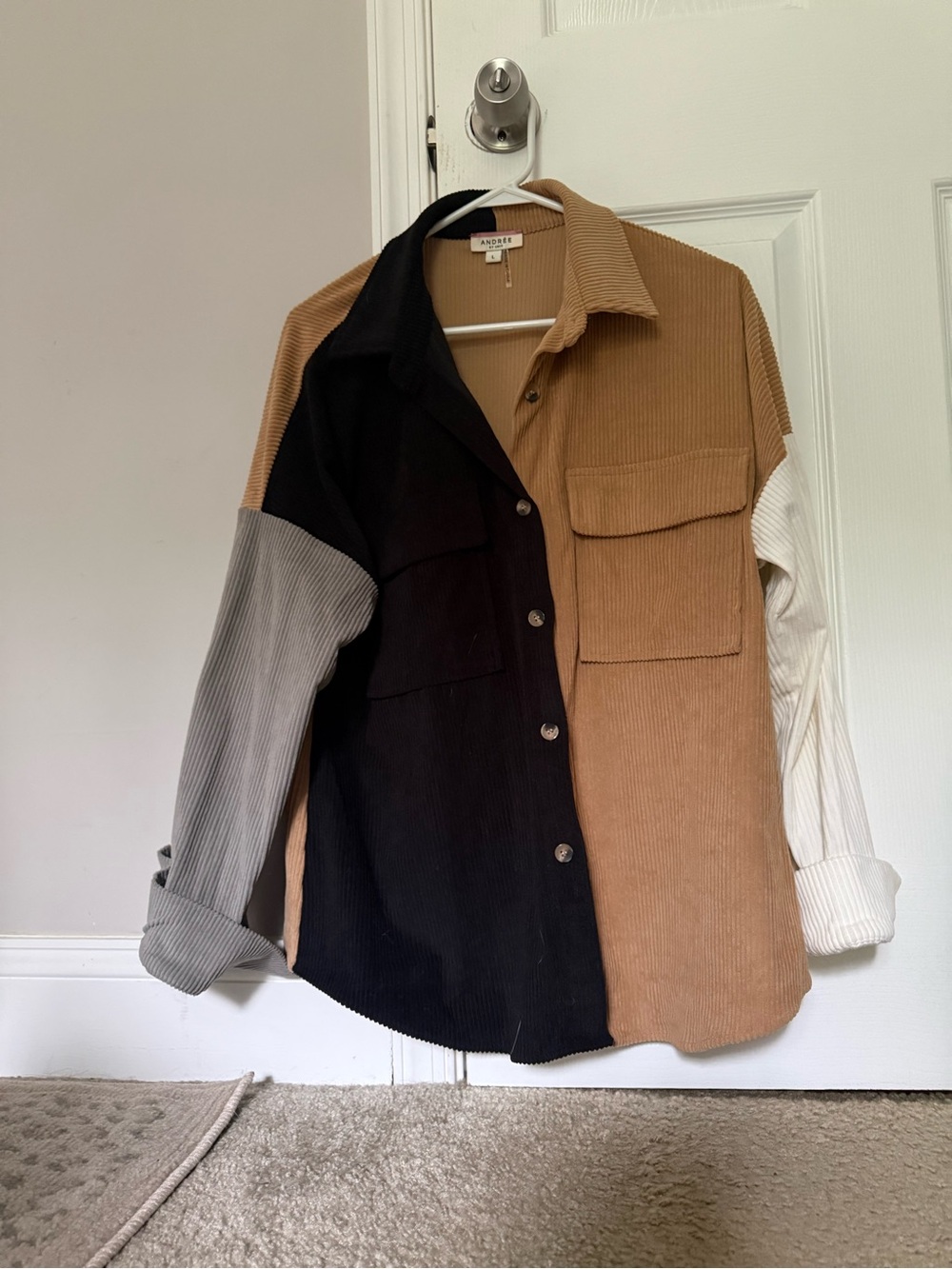 Andree By Unit Colorblock Corduroy Shacket - Black, Camel, Gray, White